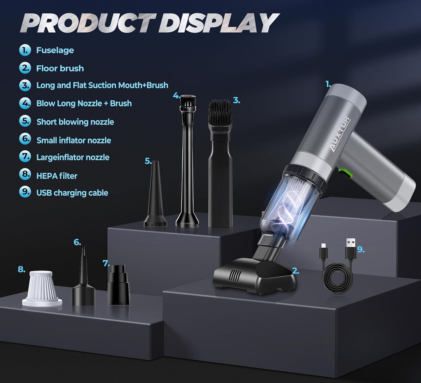 Powerful Mini Handheld Car Vacuum Cleaner - Cordless, 3-in-1 Design with 12000PA Suction for Ultimate Cleaning Convenience (Grey)