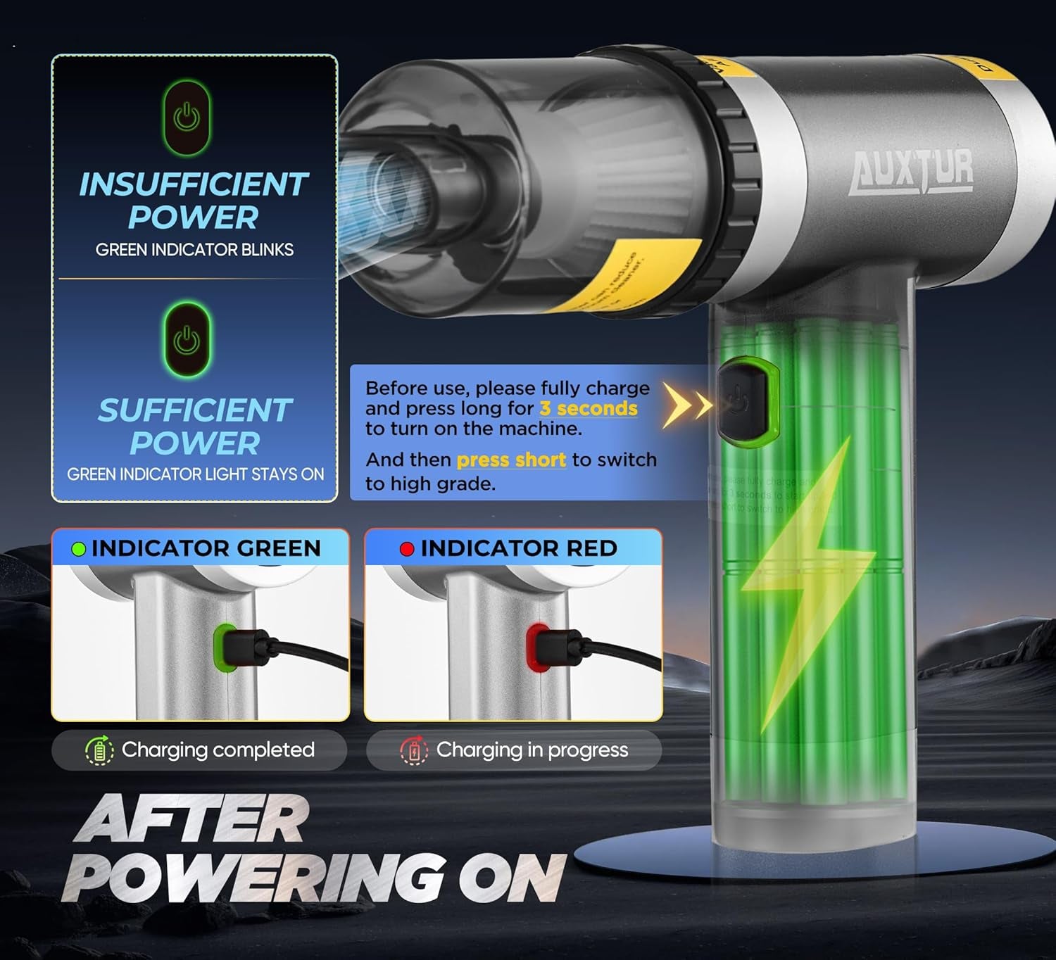 Powerful Mini Handheld Car Vacuum Cleaner - Cordless, 3-in-1 Design with 12000PA Suction for Ultimate Cleaning Convenience (Grey)