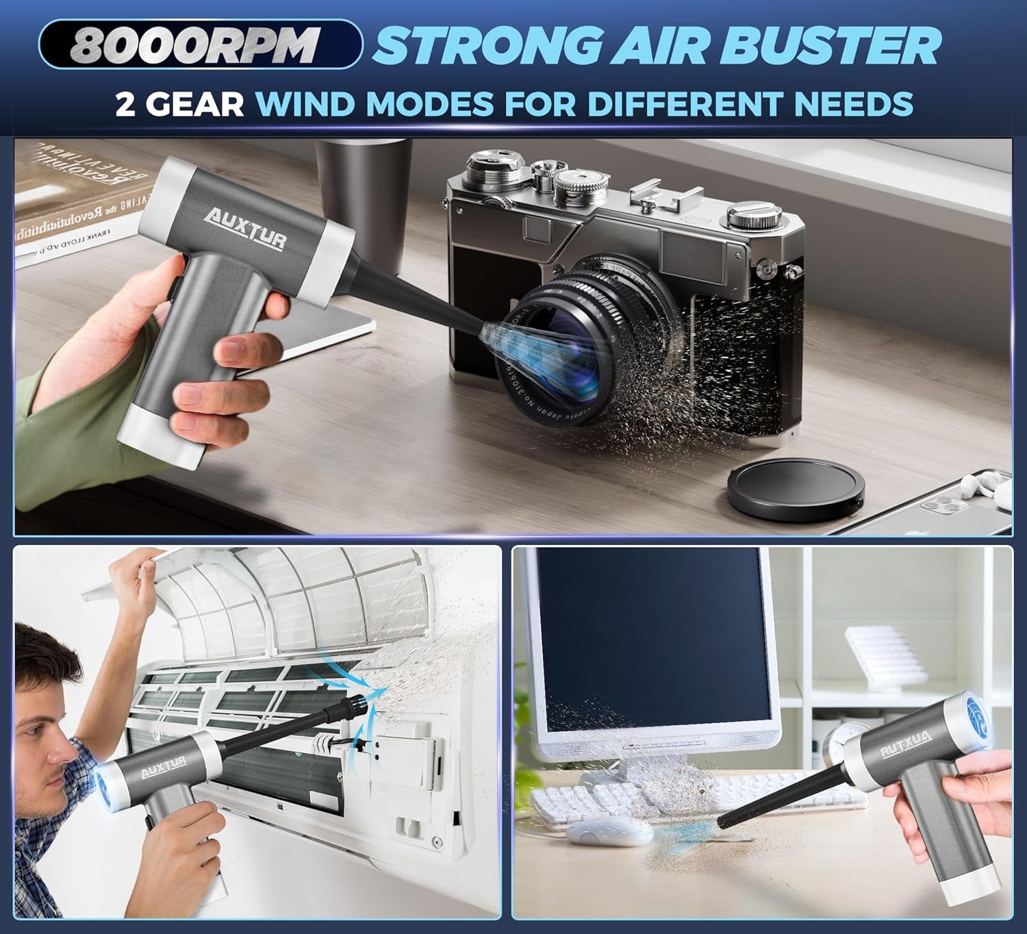 Powerful Mini Handheld Car Vacuum Cleaner - Cordless, 3-in-1 Design with 12000PA Suction for Ultimate Cleaning Convenience (Grey)