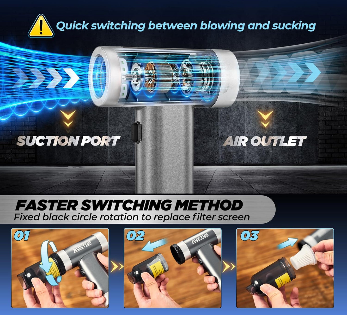 Powerful Mini Handheld Car Vacuum Cleaner - Cordless, 3-in-1 Design with 12000PA Suction for Ultimate Cleaning Convenience (Grey)