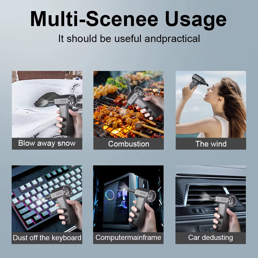 High-Performance Electric Air Duster with Turbo Jet Fan Technology - 130000RPM Portable Cleaning Blower with 5 Nozzles and Type-C Charging